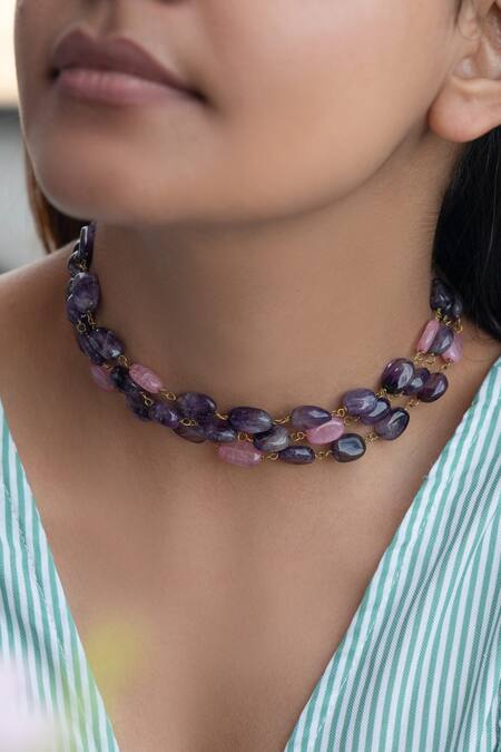 Amethyst and Citrine beaded necklace – Jewelry Queen NZ
