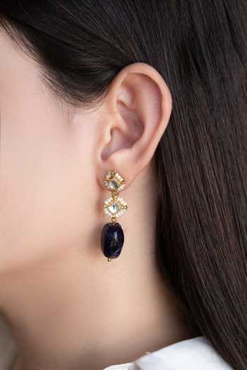 Buy_Do Taara_Purple Pearls, Stones Kundan Embellished Drop Earrings _Online_at_Aza_Fashions