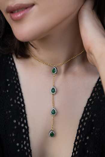 Do Taara_Green Cubic Zirconia Embellished Drop Necklace _Online_at_Aza_Fashions