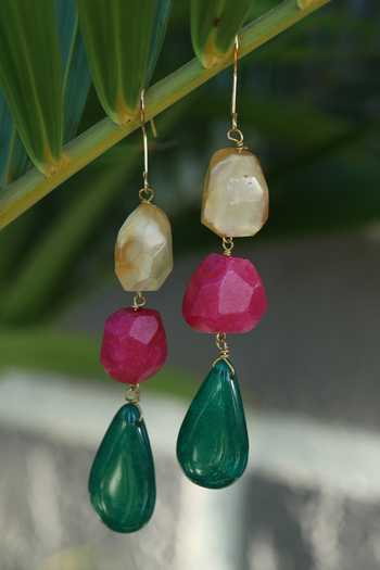 Shop Do Taara Multi Color Stones Bead Drop Earrings at Aza Fashions Shop_Do Taara_Multi Color Stones Bead Drop Earrings _at_Aza_Fashions
