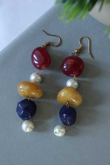 Shop Do Taara Multi Color Stones, Pearls Natural Drop Earrings at Aza Fashions Shop_Do Taara_Multi Color Stones, Pearls Natural Drop Earrings _at_Aza_Fashions