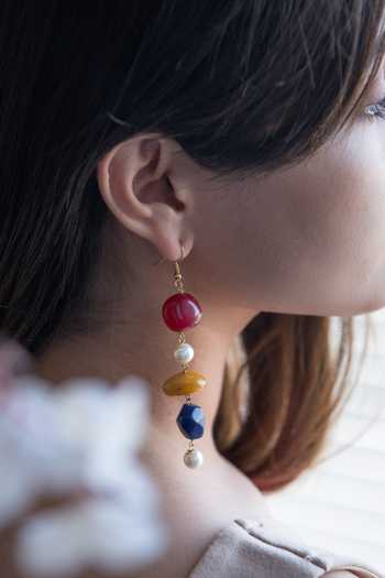 Do Taara Multi Color Stones, Pearls Natural Drop Earrings Online at Aza Fashions Do Taara_Multi Color Stones, Pearls Natural Drop Earrings _Online_at_Aza_Fashions