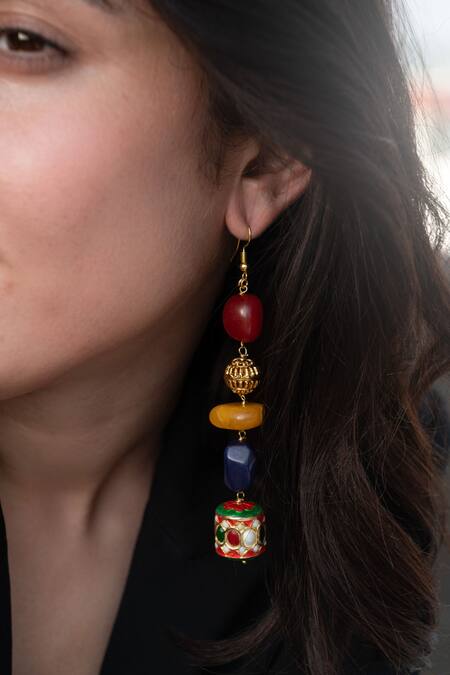 Do Taara_Multi Color Diamonds, Stones Navratan Kundan Dangler Earrings _Online_at_Aza_Fashions