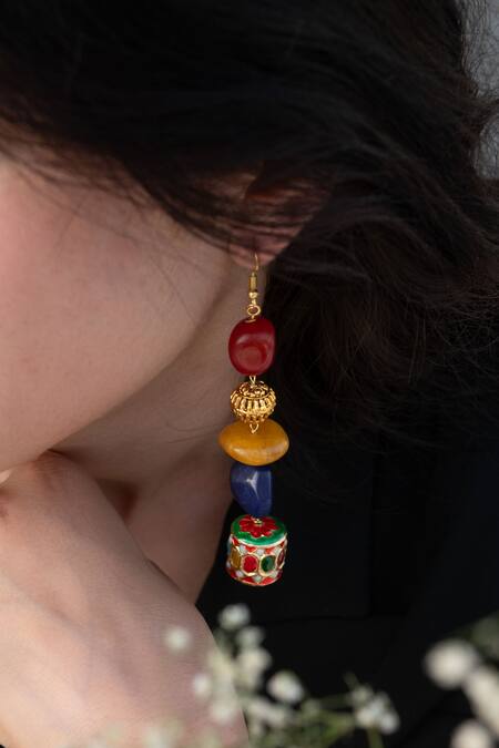 Buy_Do Taara_Multi Color Diamonds, Stones Navratan Kundan Dangler Earrings _Online_at_Aza_Fashions