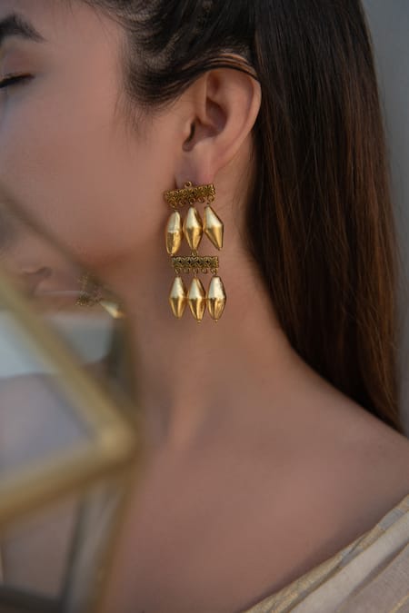 Do Taara Gold Plated Tribal Prism Dangler Earrings 