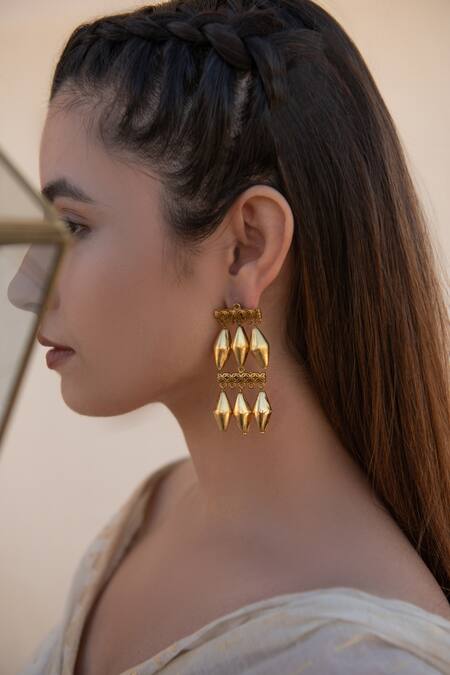 Do Taara Gold Plated Tribal Prism Dangler Earrings Online at Aza Fashions Do Taara_Gold Plated Tribal Prism Dangler Earrings _Online_at_Aza_Fashions