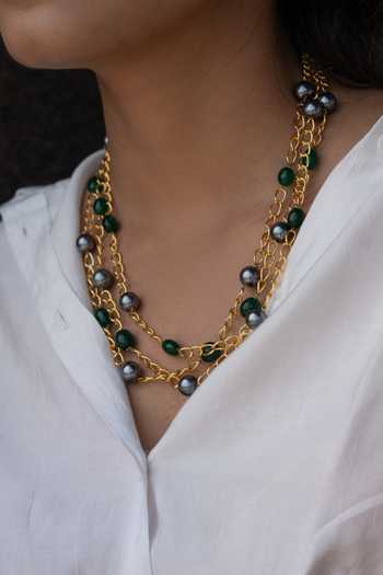 Buy Do Taara Gold Plated Loop Layered Pearl Necklace at Aza Fashions Buy_Do Taara_Gold Plated Loop Layered Pearl Necklace _at_Aza_Fashions