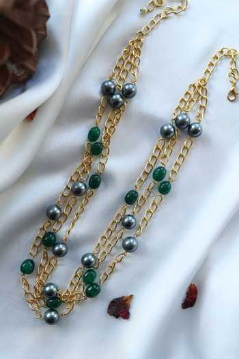 Shop Do Taara Gold Plated Loop Layered Pearl Necklace at Aza Fashions Shop_Do Taara_Gold Plated Loop Layered Pearl Necklace _at_Aza_Fashions