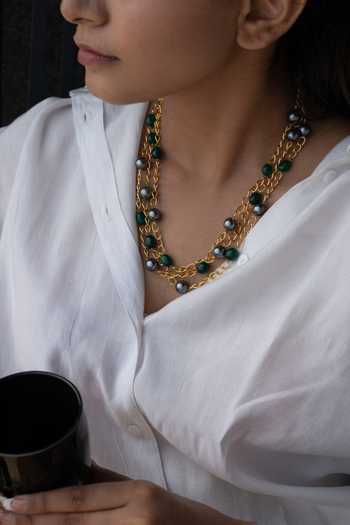 Do Taara Gold Plated Loop Layered Pearl Necklace Online at Aza Fashions Do Taara_Gold Plated Loop Layered Pearl Necklace _Online_at_Aza_Fashions