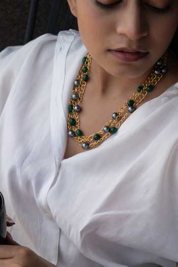 Buy Do Taara Gold Plated Loop Layered Pearl Necklace Online at Aza Fashions Buy_Do Taara_Gold Plated Loop Layered Pearl Necklace _Online_at_Aza_Fashions