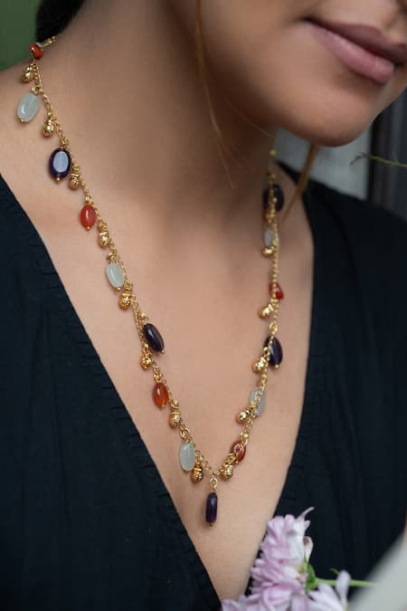 Do Taara Ghungroo & Natural Stones Embellished Necklace 