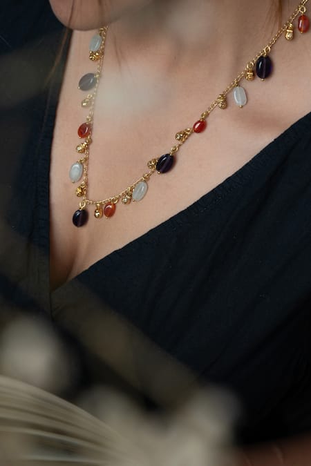 Buy_Do Taara_Multi Color Ghungroo And Natural Stones Embellished Necklace _Online_at_Aza_Fashions