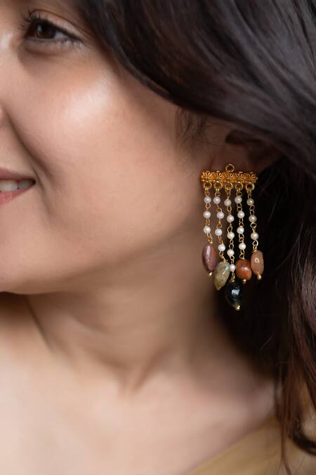 Buy_Do Taara_Multi Color Pearls, Stones String Dangler Earrings _Online_at_Aza_Fashions