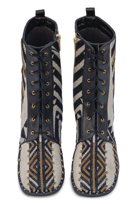 Shop_Sole House_Black Bead Dakota Embroidered Boots _at_Aza_Fashions