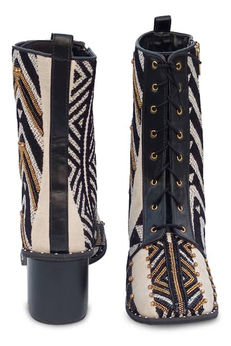 Sole House_Black Bead Dakota Embroidered Boots _Online_at_Aza_Fashions