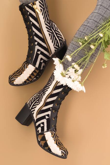Sole House_Black Bead Dakota Embroidered Boots _at_Aza_Fashions