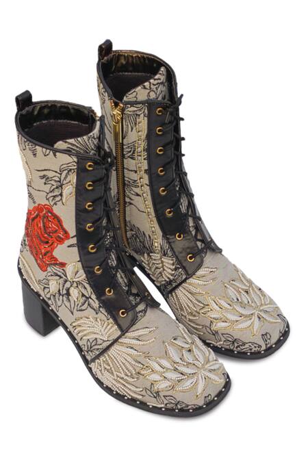 Buy Sole House Black Sequins, Beads Wild Side Jungle Woven Boots Online at Aza Fashions Buy_Sole House_Black Sequins, Beads Wild Side Jungle Woven Boots _Online_at_Aza_Fashions