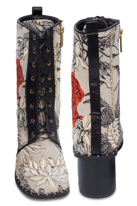 Shop Sole House Black Sequins, Beads Wild Side Jungle Woven Boots Online at Aza Fashions Shop_Sole House_Black Sequins, Beads Wild Side Jungle Woven Boots _Online_at_Aza_Fashions