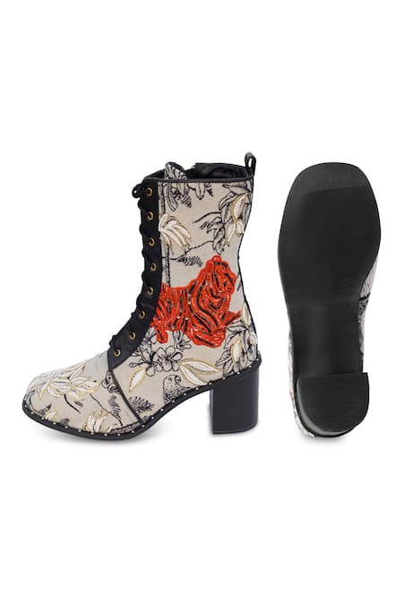 Sole House Black Sequins, Beads Wild Side Jungle Woven Boots at Aza Fashions Sole House_Black Sequins, Beads Wild Side Jungle Woven Boots _at_Aza_Fashions