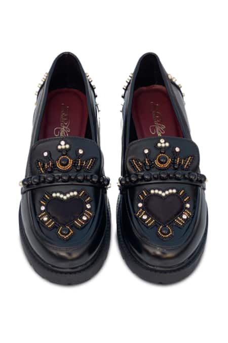 Shop_Sole House_Black Beads, Stones Dolce Vita Embellished Loafer Block Heels _at_Aza_Fashions