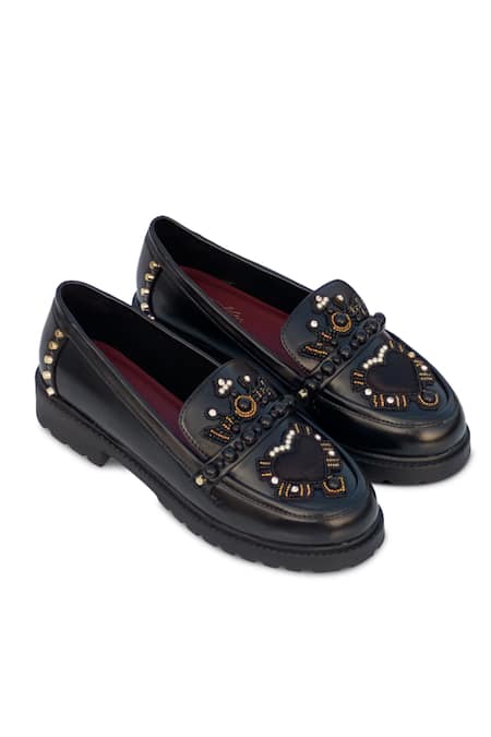 Sole House_Black Beads, Stones Dolce Vita Embellished Loafer Block Heels _Online_at_Aza_Fashions