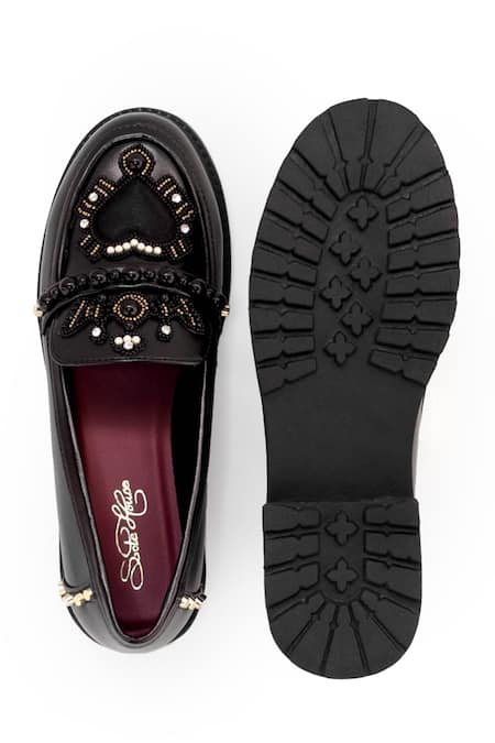 Shop_Sole House_Black Beads, Stones Dolce Vita Embellished Loafer Block Heels _Online_at_Aza_Fashions