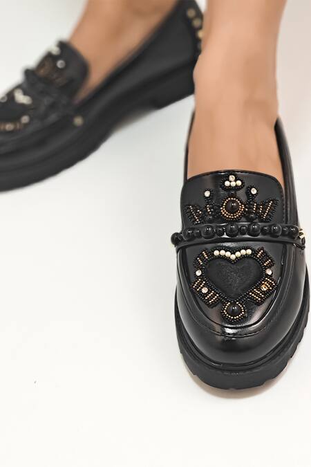 Sole House_Black Beads, Stones Dolce Vita Embellished Loafer Block Heels _at_Aza_Fashions