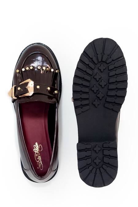 Buy_Sole House_Brown Sugar Spike Studded Loafer Block Heels _Online_at_Aza_Fashions