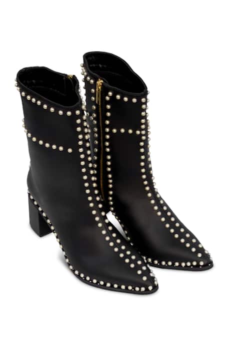 Sole House Black Pearl The Embellished Boots Online at Aza Fashions Sole House_Black Pearl The Embellished Boots _Online_at_Aza_Fashions