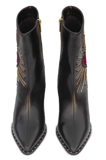 Shop Sole House Red Bead Heart Me Not Embroidered Boots at Aza Fashions Shop_Sole House_Red Bead Heart Me Not Embroidered Boots _at_Aza_Fashions