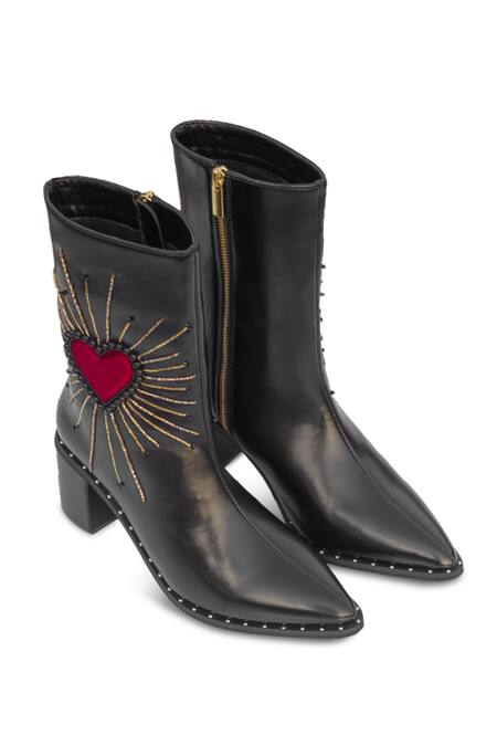 Sole House Red Bead Heart Me Not Embroidered Boots Online at Aza Fashions Sole House_Red Bead Heart Me Not Embroidered Boots _Online_at_Aza_Fashions