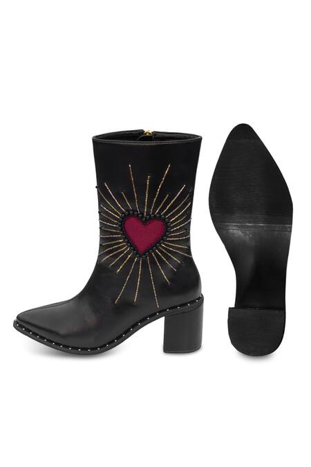 Buy Sole House Red Bead Heart Me Not Embroidered Boots Online at Aza Fashions Buy_Sole House_Red Bead Heart Me Not Embroidered Boots _Online_at_Aza_Fashions