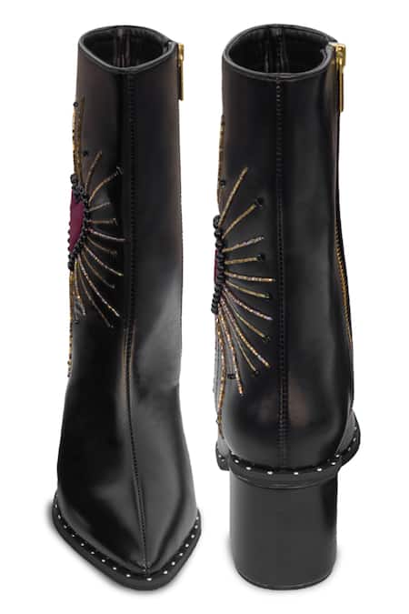 Sole House Red Bead Heart Me Not Embroidered Boots at Aza Fashions Sole House_Red Bead Heart Me Not Embroidered Boots _at_Aza_Fashions