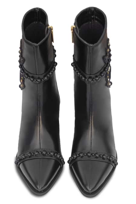 Shop Sole House Black Bead Dolce Vita Heart Patchwork Embroidered Boots at Aza Fashions Shop_Sole House_Black Bead Dolce Vita Heart Patchwork Embroidered Boots _at_Aza_Fashions