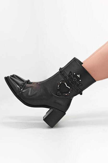 Sole House Black Bead Dolce Vita Heart Patchwork Embroidered Boots Online at Aza Fashions Sole House_Black Bead Dolce Vita Heart Patchwork Embroidered Boots _Online_at_Aza_Fashions