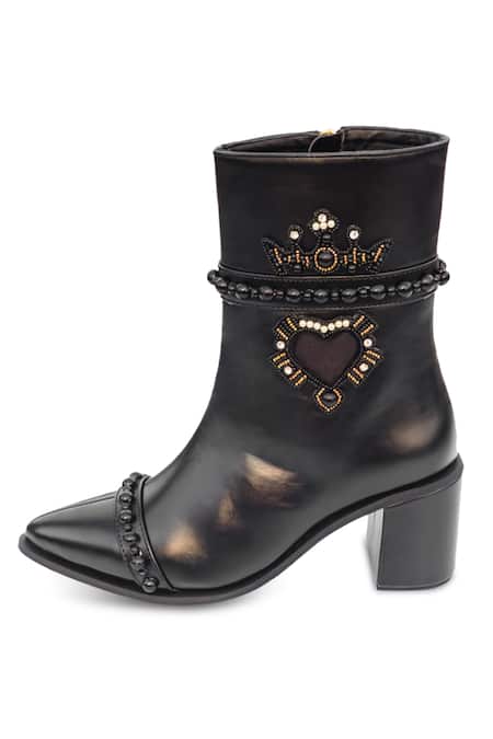 Buy Sole House Black Bead Dolce Vita Heart Patchwork Embroidered Boots Online at Aza Fashions Buy_Sole House_Black Bead Dolce Vita Heart Patchwork Embroidered Boots _Online_at_Aza_Fashions