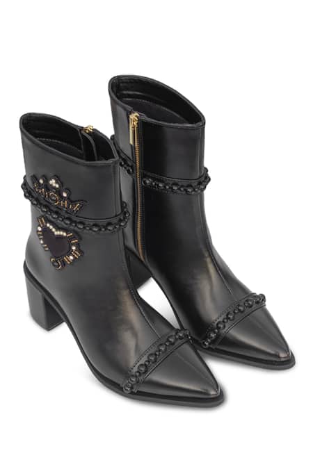 Shop Sole House Black Bead Dolce Vita Heart Patchwork Embroidered Boots Online at Aza Fashions Shop_Sole House_Black Bead Dolce Vita Heart Patchwork Embroidered Boots _Online_at_Aza_Fashions