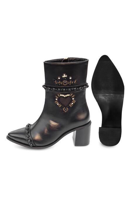 Buy Sole House Black Bead Dolce Vita Heart Patchwork Embroidered Boots Buy_Sole House_Black Bead Dolce Vita Heart Patchwork Embroidered Boots