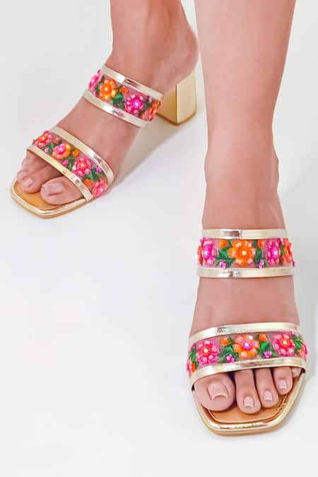 Sole House Floral Magic Hand Embroidered Block Heels 