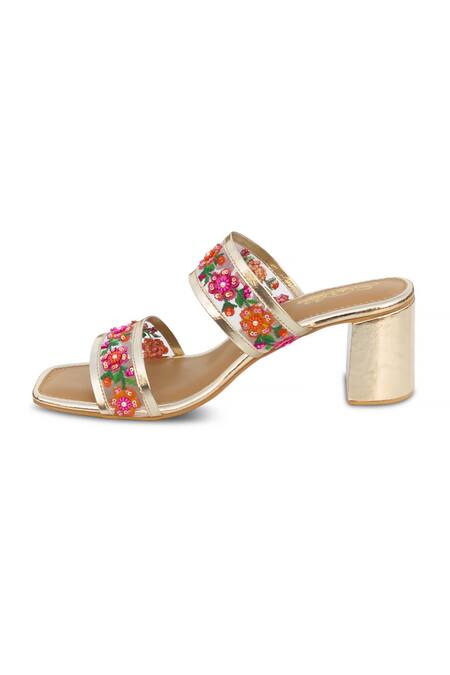 Sole House Multi Color Sequin Floral Magic Hand Embroidered Block Heels Online at Aza Fashions Sole House_Multi Color Sequin Floral Magic Hand Embroidered Block Heels_Online_at_Aza_Fashions