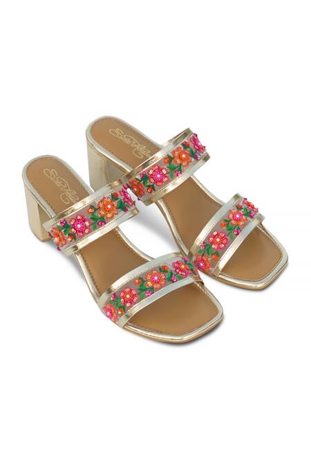 Buy Sole House Multi Color Sequin Floral Magic Hand Embroidered Block Heels Online at Aza Fashions Buy_Sole House_Multi Color Sequin Floral Magic Hand Embroidered Block Heels_Online_at_Aza_Fashions
