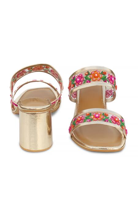 Shop Sole House Multi Color Sequin Floral Magic Hand Embroidered Block Heels Online at Aza Fashions Shop_Sole House_Multi Color Sequin Floral Magic Hand Embroidered Block Heels_Online_at_Aza_Fashions