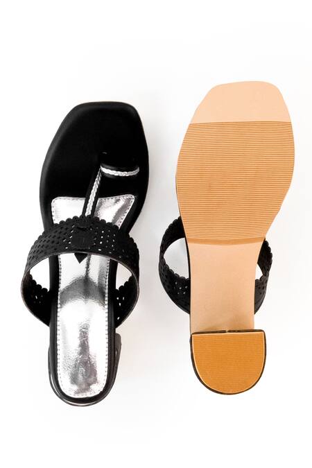 Sole House Black Cutwork Strap Kolhapuri Block Heels at Aza Fashions Sole House_Black Cutwork Strap Kolhapuri Block Heels_at_Aza_Fashions