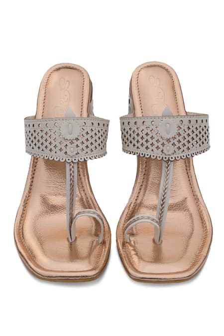 Shop_Sole House_Rose Gold Cutwork Kolhapuri Block Heels _at_Aza_Fashions