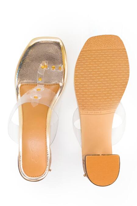 Sole House Gold Studs Magic Cutwork Bordered Kolhapuri Block Heels at Aza Fashions Sole House_Gold Studs Magic Cutwork Bordered Kolhapuri Block Heels _at_Aza_Fashions