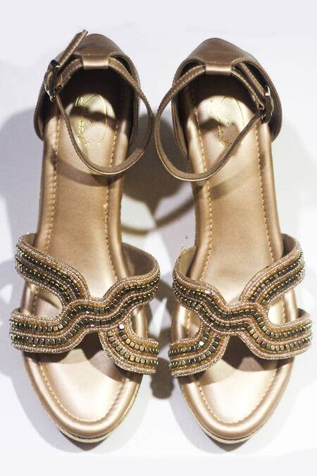 Shop Soleart Gold Rhinestone Night Angel Embellished Wedges at Aza Fashions Shop_Soleart_Gold Rhinestone Night Angel Embellished Wedges_at_Aza_Fashions