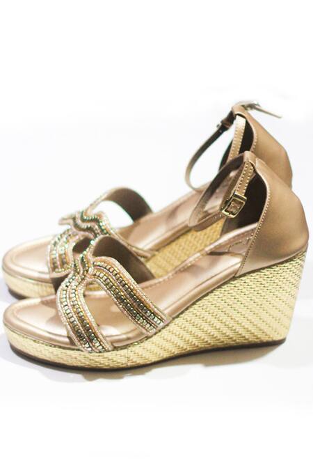 Soleart Gold Rhinestone Night Angel Embellished Wedges Online at Aza Fashions Soleart_Gold Rhinestone Night Angel Embellished Wedges_Online_at_Aza_Fashions
