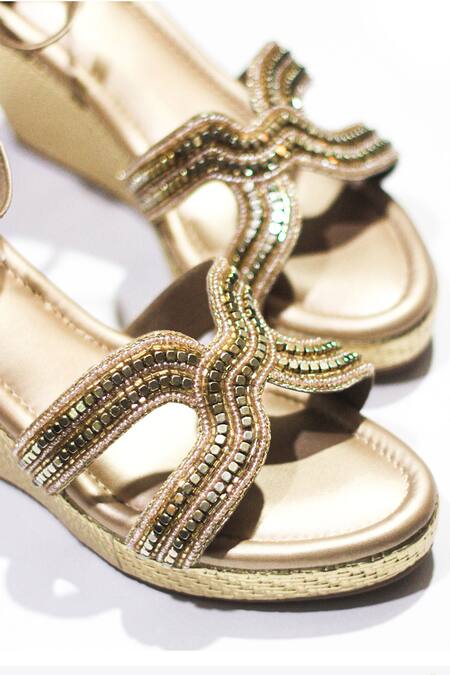 Buy Soleart Gold Rhinestone Night Angel Embellished Wedges Online at Aza Fashions Buy_Soleart_Gold Rhinestone Night Angel Embellished Wedges_Online_at_Aza_Fashions