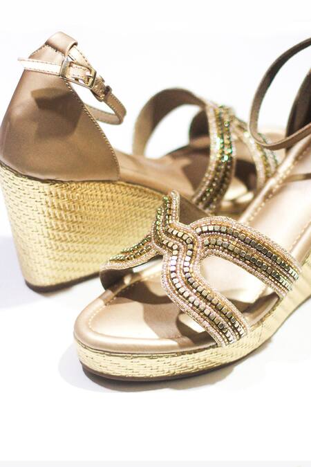 Shop Soleart Gold Rhinestone Night Angel Embellished Wedges Online at Aza Fashions Shop_Soleart_Gold Rhinestone Night Angel Embellished Wedges_Online_at_Aza_Fashions
