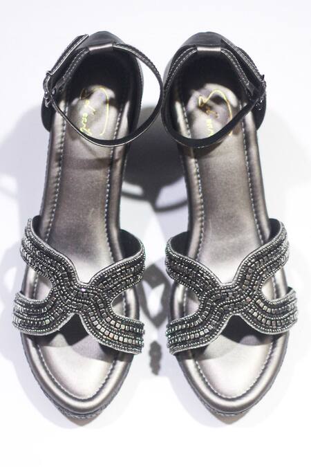 Shop Soleart Gray Rhinestone Smokey Grey Wedges at Aza Fashions Shop_Soleart_Gray Rhinestone Smokey Grey Wedges_at_Aza_Fashions